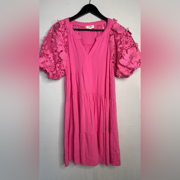 Umgee Dresses & Skirts - Umgee‎ Bright Pink Babydoll Barbie core Summer Embroidered Dress Size Small